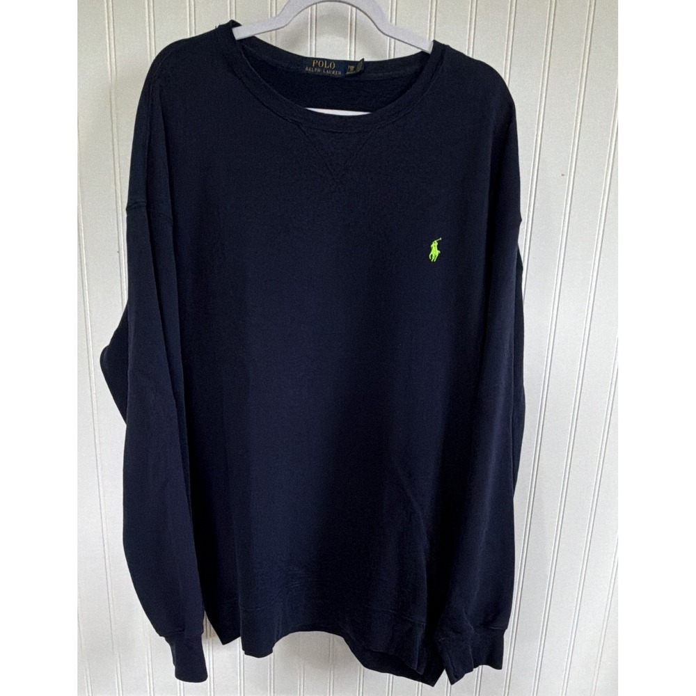 Polo Ralph Lauren Men's Navy Fleece Crew Neck Sweatshirt 2XL Preppy Cabincore